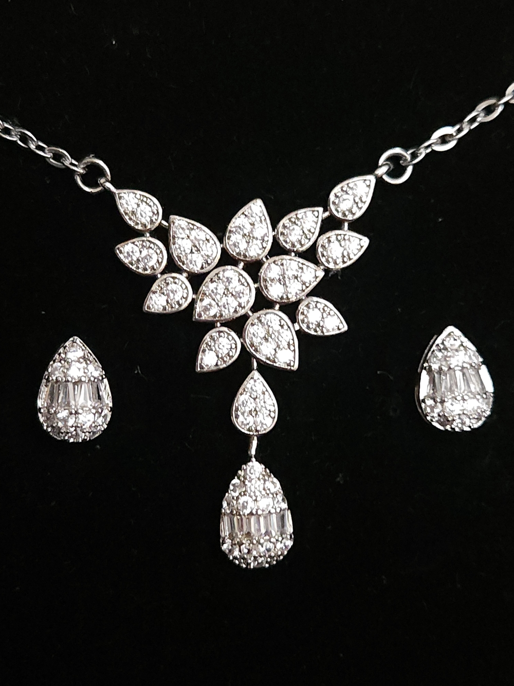 Sterling Silver Crystal Teardrop Necklace and Earring Set